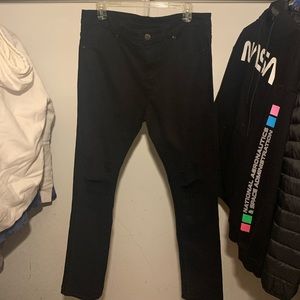 Black distressed denim